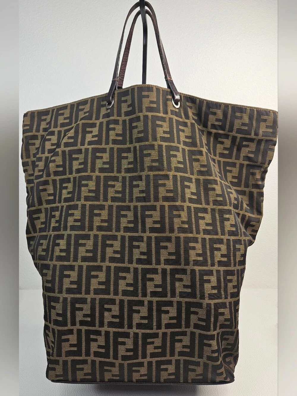 Authentic Vintage Y2K Fendi Zucca FF Monogram Large Shopper Tote Bag Brown Italy